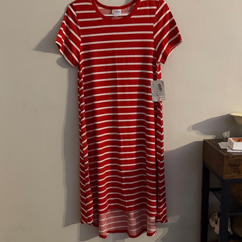 LulaRoe Red and White Striped Dress. Carly style